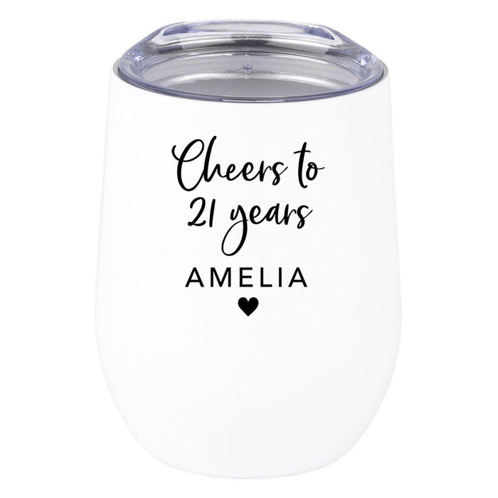 Custom 21st Birthday Wine Tumbler with Lid 12oz Stemless Stainless Steel Insulated-Set of 1-Andaz Press-Custom Blush Pink 21-