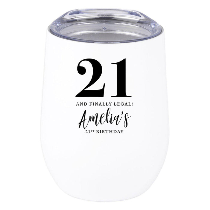 Custom 21st Birthday Wine Tumbler with Lid 12oz Stemless Stainless Steel Insulated-Set of 1-Andaz Press-Custom Blush Pink 21-