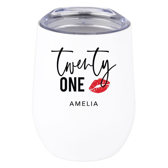 Custom 21st Birthday Wine Tumbler with Lid 12oz Stemless Stainless Steel Insulated-Set of 1-Andaz Press-Custom Blush Pink 21-