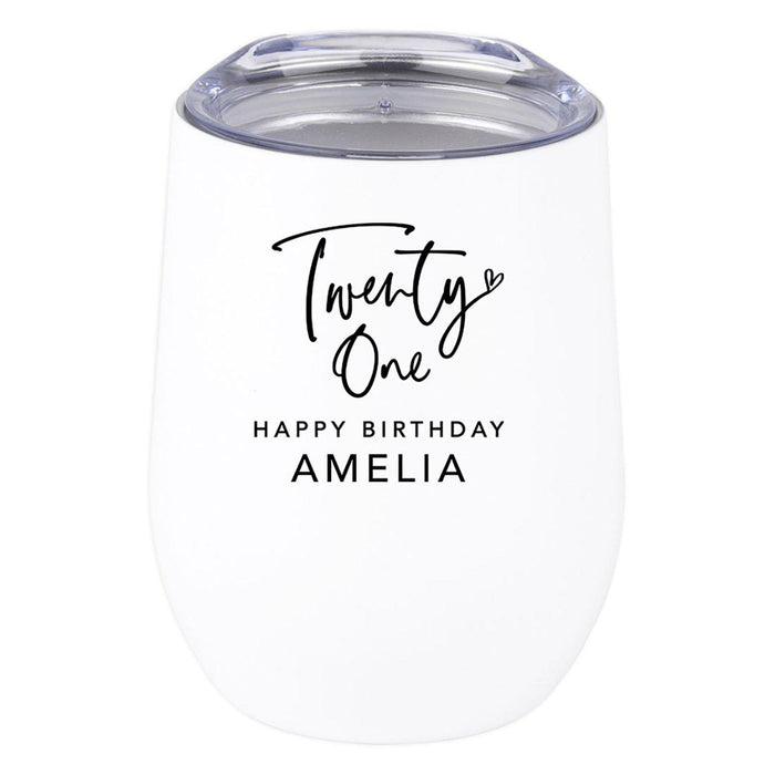 Custom 21st Birthday Wine Tumbler with Lid 12oz Stemless Stainless Steel Insulated-Set of 1-Andaz Press-Custom Blush Pink 21-