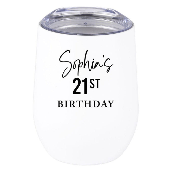 Custom 21st Birthday Wine Tumbler with Lid 12oz Stemless Stainless Steel Insulated-Set of 1-Andaz Press-Custom Blush Pink 21-