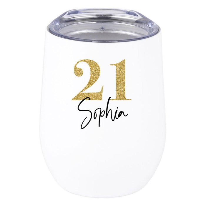 Custom 21st Birthday Wine Tumbler with Lid 12oz Stemless Stainless Steel Insulated-Set of 1-Andaz Press-Glitter 21-