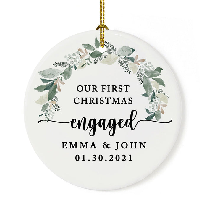 Custom 2.8" Round Porcelain Our First Christmas Engaged 20XX Christmas Ornaments - Newly Engaged Couple-Set of 1-Andaz Press-Modern Black and White-