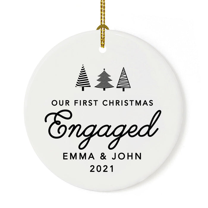 Custom 2.8" Round Porcelain Our First Christmas Engaged 20XX Christmas Ornaments - Newly Engaged Couple-Set of 1-Andaz Press-Modern Black and White-