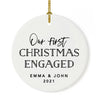 Custom 2.8" Round Porcelain Our First Christmas Engaged 20XX Christmas Ornaments - Newly Engaged Couple-Set of 1-Andaz Press-Modern Black and White-