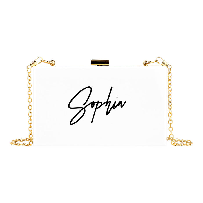 Custom Acrylic Clutch Purse for Bride with Gold Removable Metal Chain - 18 Designs-Set of 1-Andaz Press-Custom Mrs.-