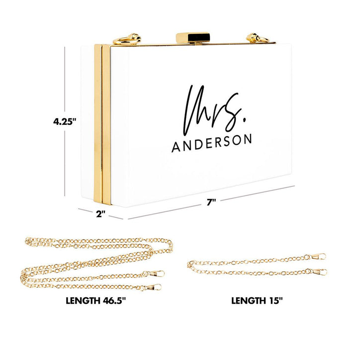 Custom Acrylic Clutch Purse for Bride with Gold Removable Metal Chain - 18 Designs-Set of 1-Andaz Press-Custom Mrs.-