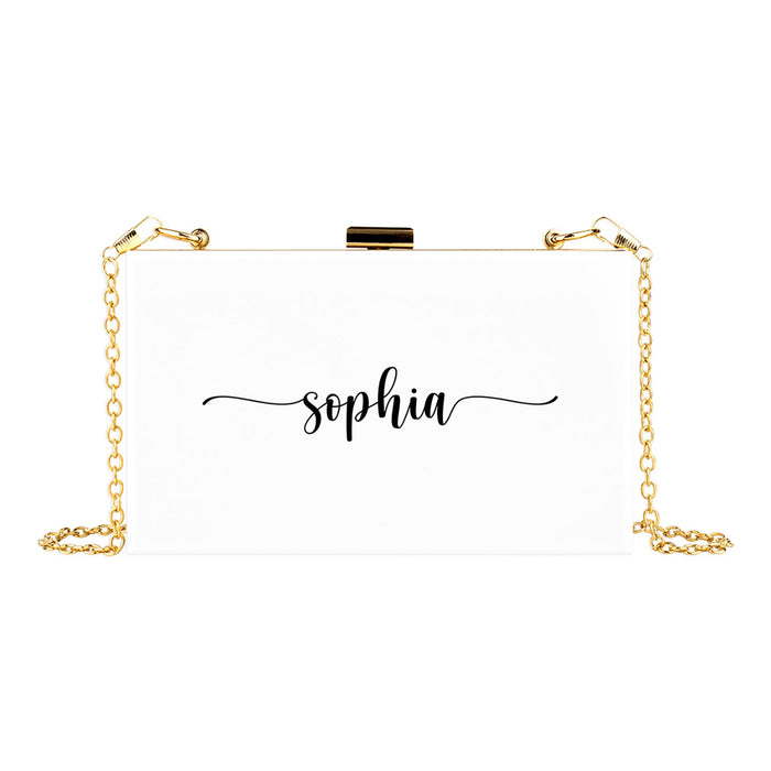 Custom Acrylic Clutch Purse for Bride with Gold Removable Metal Chain - 18 Designs-Set of 1-Andaz Press-Cursive Custom Name-