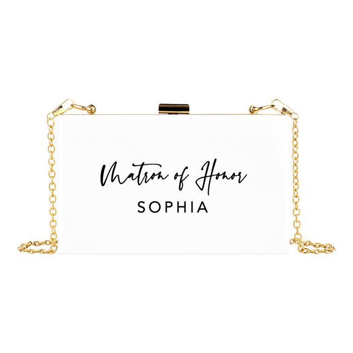 Custom Acrylic Clutch Purse for Bride with Gold Removable Metal Chain - 18 Designs-Set of 1-Andaz Press-Matron of Honor Custom-