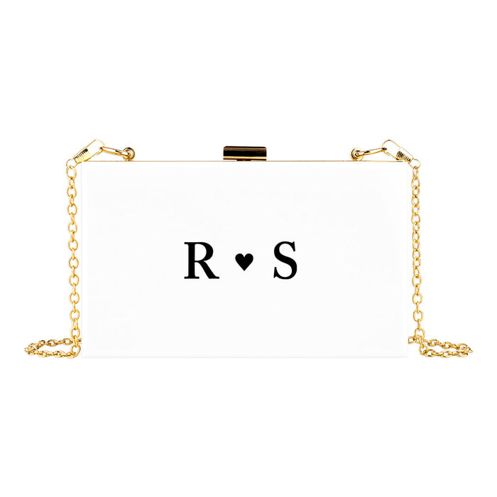 Custom Acrylic Clutch Purse for Bride with Gold Removable Metal Chain - 18 Designs-Set of 1-Andaz Press-Monogram Heart-