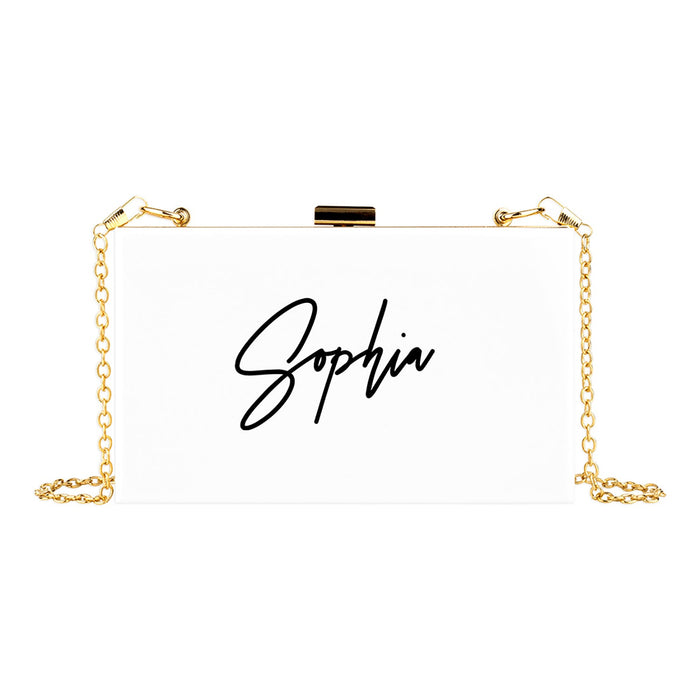 Custom Acrylic Clutch Purse for Bride with Gold Removable Metal Chain - 18 Designs-Set of 1-Andaz Press-Script Custom Name-