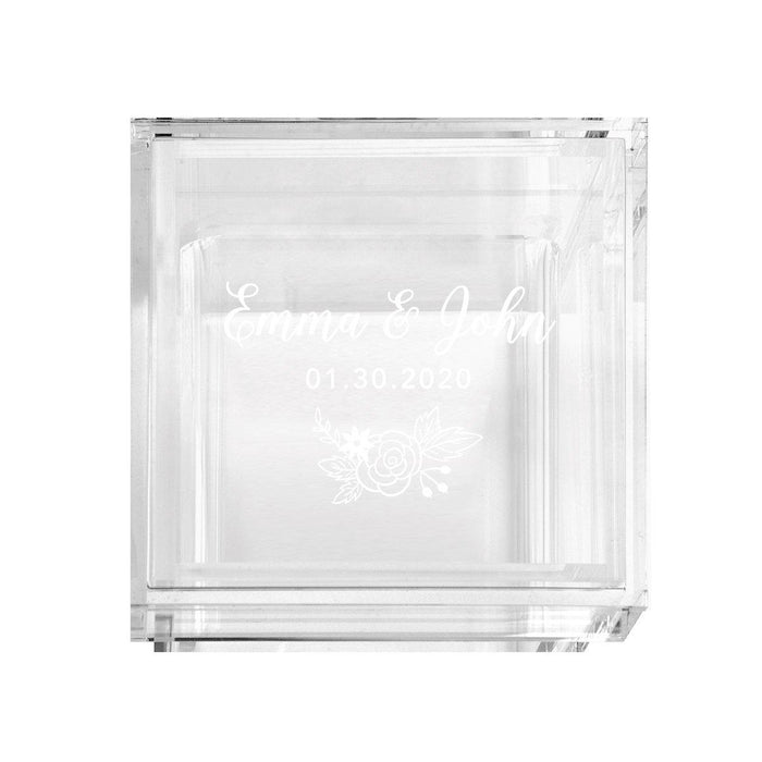 Custom Acrylic Wedding Ring Box, 2 Ring Slot, Ring Box Display for Wedding-Set of 1-Andaz Press-Couples Monogram, Heart Design-