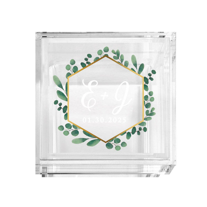 Custom Acrylic Wedding Ring Box, 2 Ring Slot, Ring Box Display for Wedding-Set of 1-Andaz Press-Couples Monogram, Heart Design-
