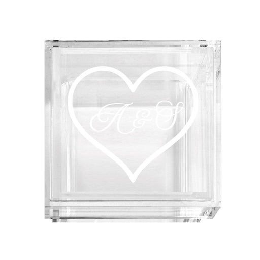 Custom Acrylic Wedding Ring Box, 2 Ring Slot, Ring Box Display for Wedding-Set of 1-Andaz Press-Couples Monogram, Heart Design-