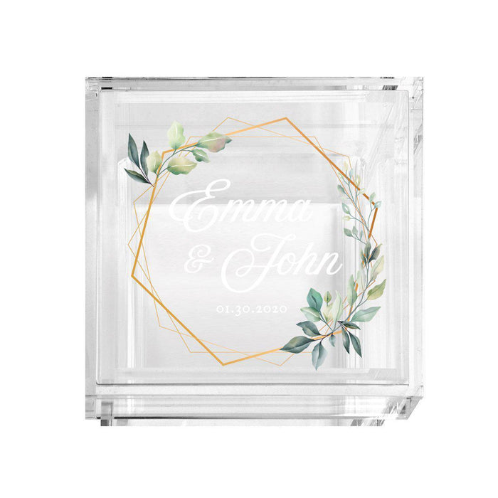 Custom Acrylic Wedding Ring Box, 2 Ring Slot, Ring Box Display for Wedding-Set of 1-Andaz Press-Geometric Eucalyptus Design-