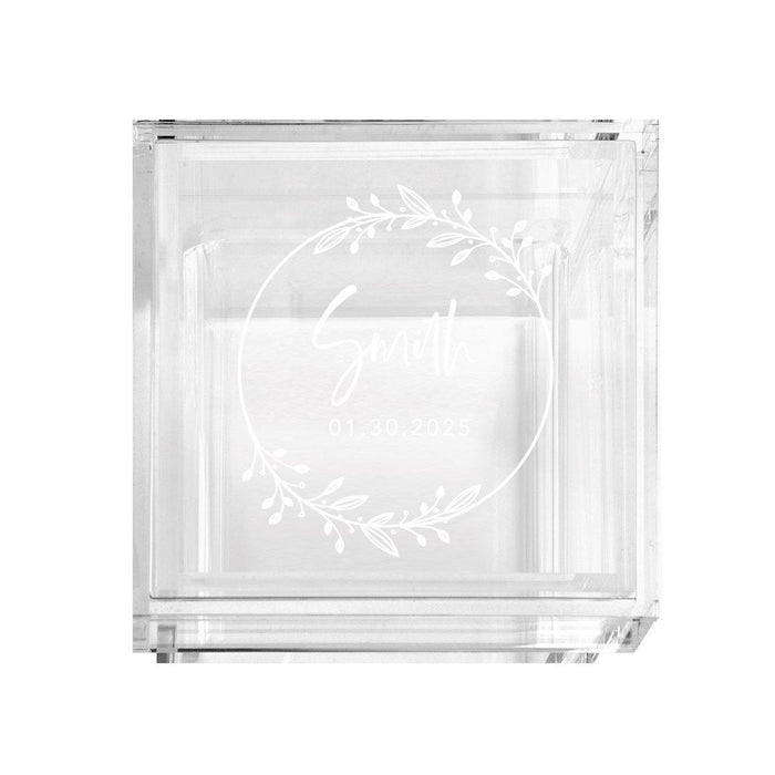 Custom Acrylic Wedding Ring Box, 2 Ring Slot, Ring Box Display for Wedding-Set of 1-Andaz Press-Minimal Floral Vine Design-