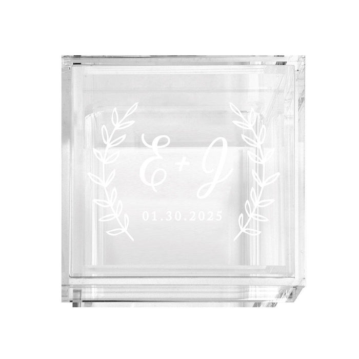 Custom Acrylic Wedding Ring Box, 2 Ring Slot, Ring Box Display for Wedding-Set of 1-Andaz Press-Minimal Leaves Design-
