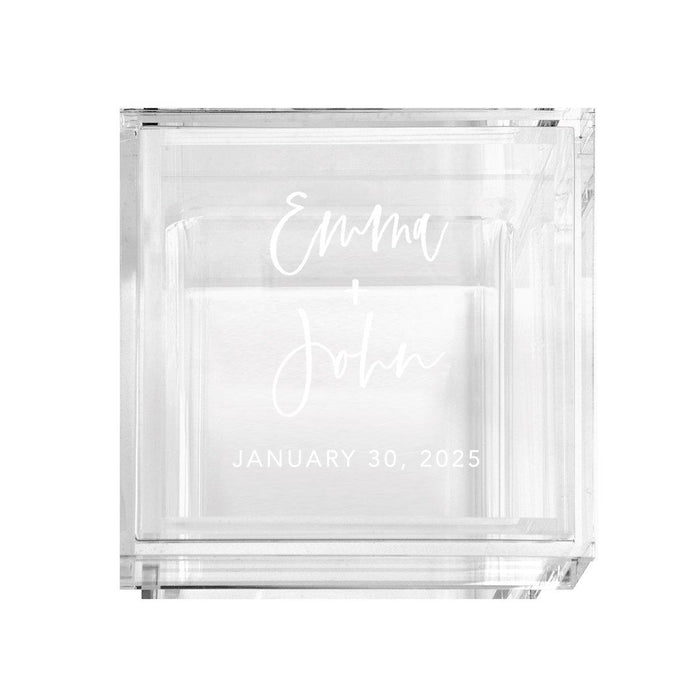 Custom Acrylic Wedding Ring Box, 2 Ring Slot, Ring Box Display for Wedding-Set of 1-Andaz Press-Modern Script Design-