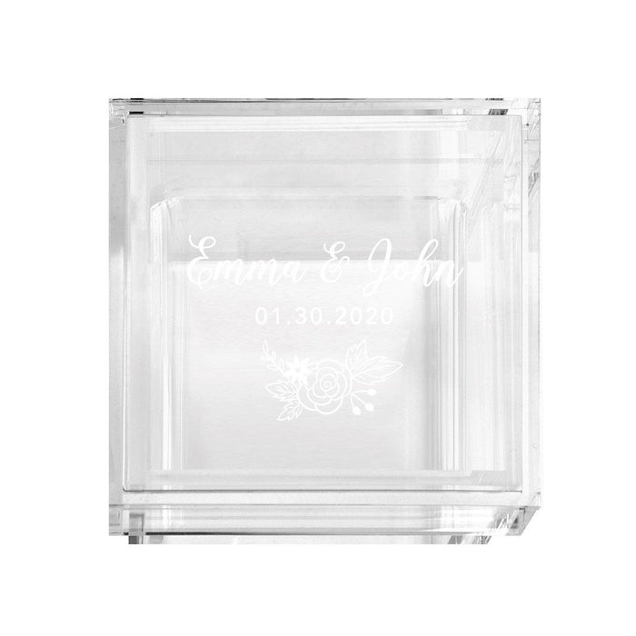 Custom Acrylic Wedding Ring Box, 2 Ring Slot, Ring Box Display for Wedding-Set of 1-Andaz Press-Rose Bouquet Design-