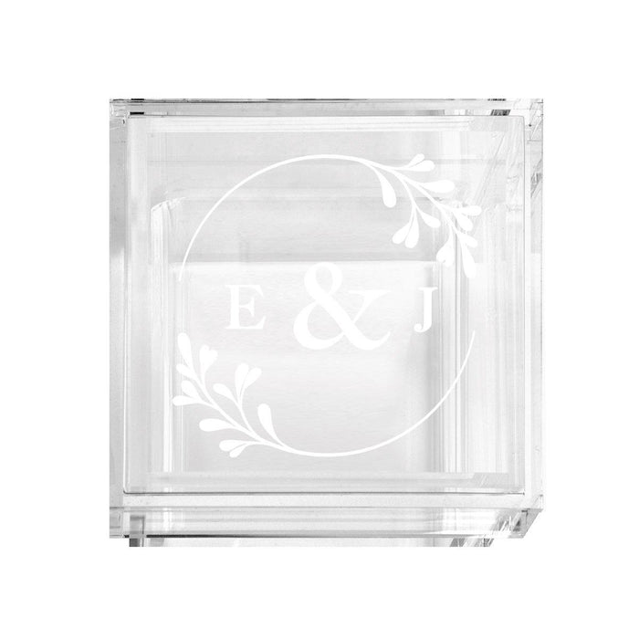 Custom Acrylic Wedding Ring Box, 2 Ring Slot, Ring Box Display for Wedding-Set of 1-Andaz Press-Round Vine Design-