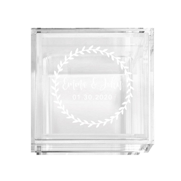 Custom Acrylic Wedding Ring Box, 2 Ring Slot, Ring Box Display for Wedding-Set of 1-Andaz Press-Scandi Leaf Wreath Design-