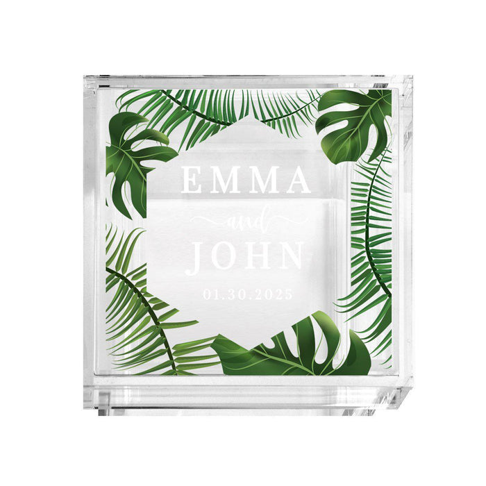 Custom Acrylic Wedding Ring Box, 2 Ring Slot, Ring Box Display for Wedding-Set of 1-Andaz Press-Tropical Palms-