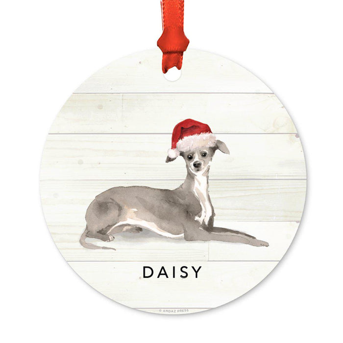 Custom Animal Pet Dog Metal Christmas Ornament, with Santa Hat-Set of 1-Andaz Press-Wire Haired Jack Russell-
