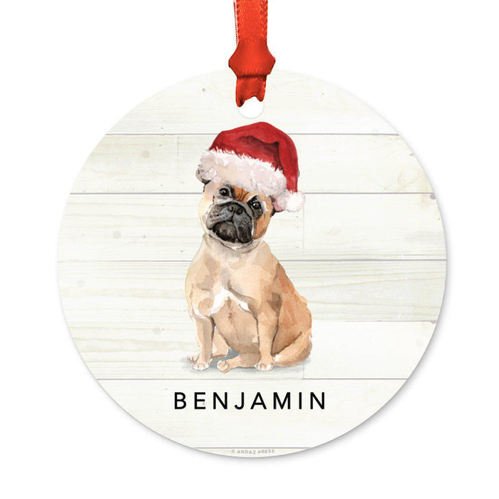 Custom Animal Pet Dog Metal Christmas Ornament, with Santa Hat-Set of 1-Andaz Press-Wire Haired Jack Russell-