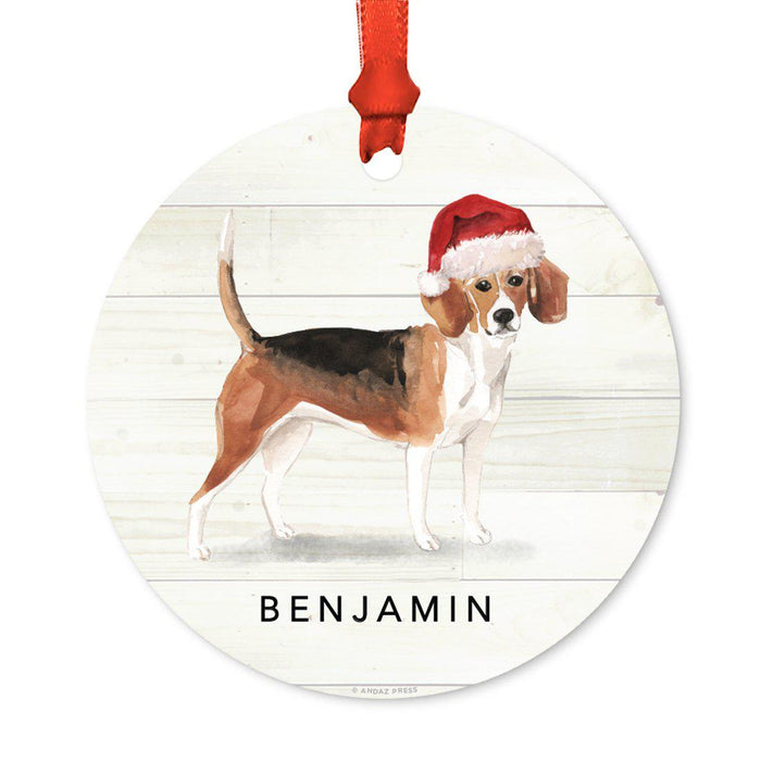 Custom Animal Pet Dog Metal Christmas Ornament, with Santa Hat-Set of 1-Andaz Press-Wire Haired Jack Russell-