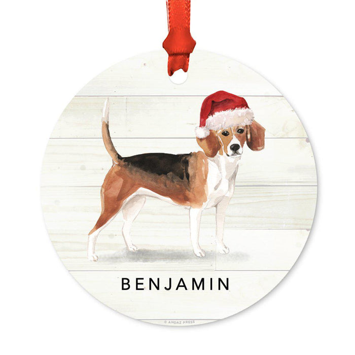 Custom Animal Pet Dog Metal Christmas Ornament, with Santa Hat-Set of 1-Andaz Press-Beagle-