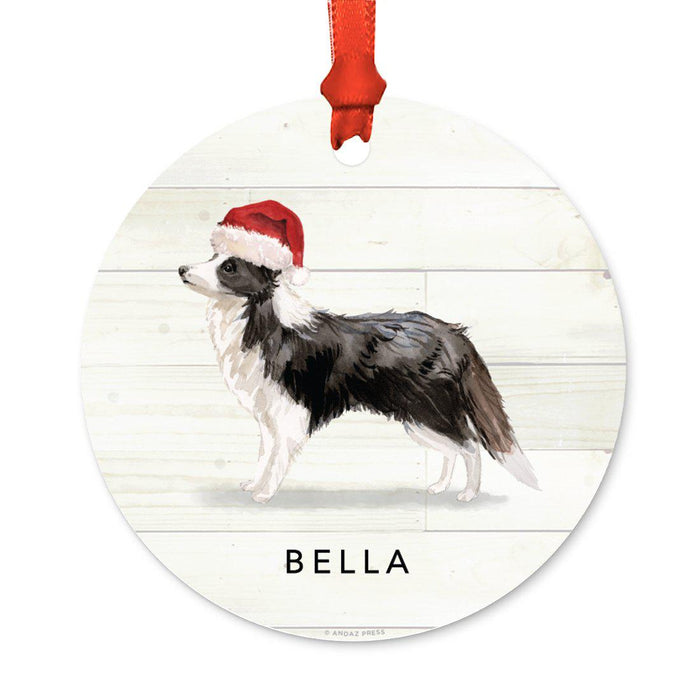 Custom Animal Pet Dog Metal Christmas Ornament, with Santa Hat-Set of 1-Andaz Press-Border Collie-