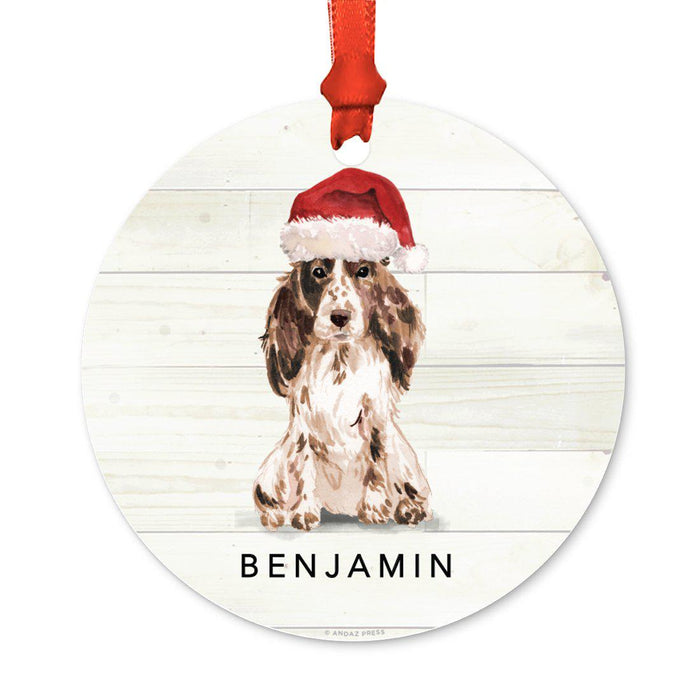 Custom Animal Pet Dog Metal Christmas Ornament, with Santa Hat-Set of 1-Andaz Press-Brown Cocker Spaniel-