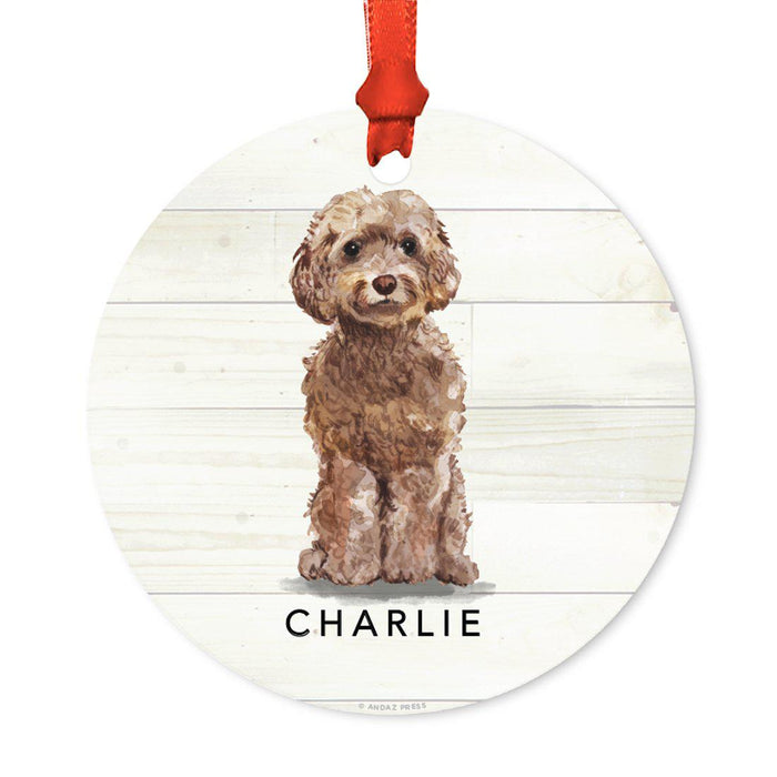 Custom Animal Pet Dog Metal Christmas Ornament, with Santa Hat-Set of 1-Andaz Press-Champagne Tan Cockapoo-