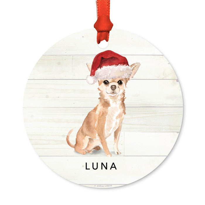 Custom Animal Pet Dog Metal Christmas Ornament, with Santa Hat-Set of 1-Andaz Press-Chihuahua-