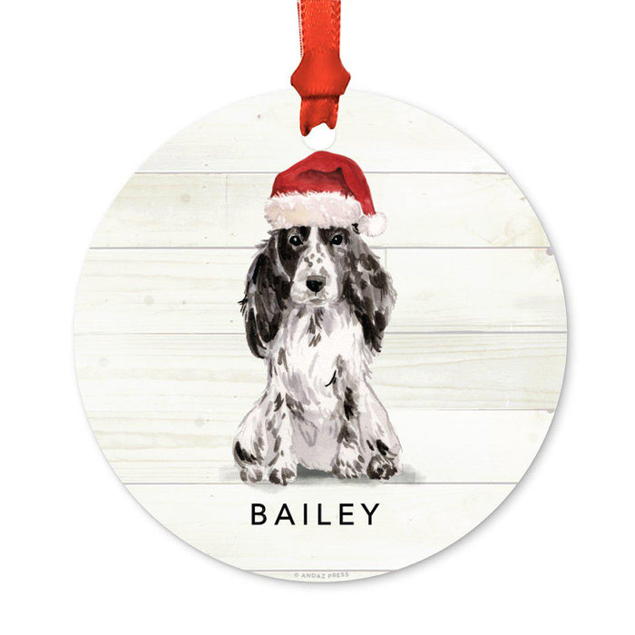 Custom Animal Pet Dog Metal Christmas Ornament, with Santa Hat-Set of 1-Andaz Press-Cocker Spaniel-
