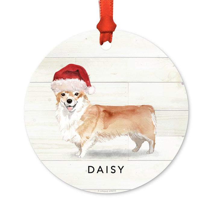 Custom Animal Pet Dog Metal Christmas Ornament, with Santa Hat-Set of 1-Andaz Press-Corgi-