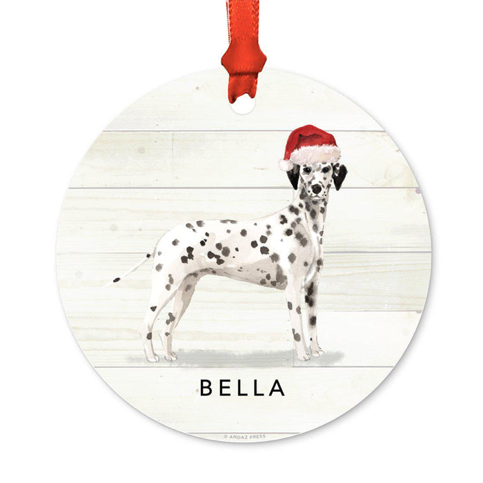 Custom Animal Pet Dog Metal Christmas Ornament, with Santa Hat-Set of 1-Andaz Press-Dalmatian-