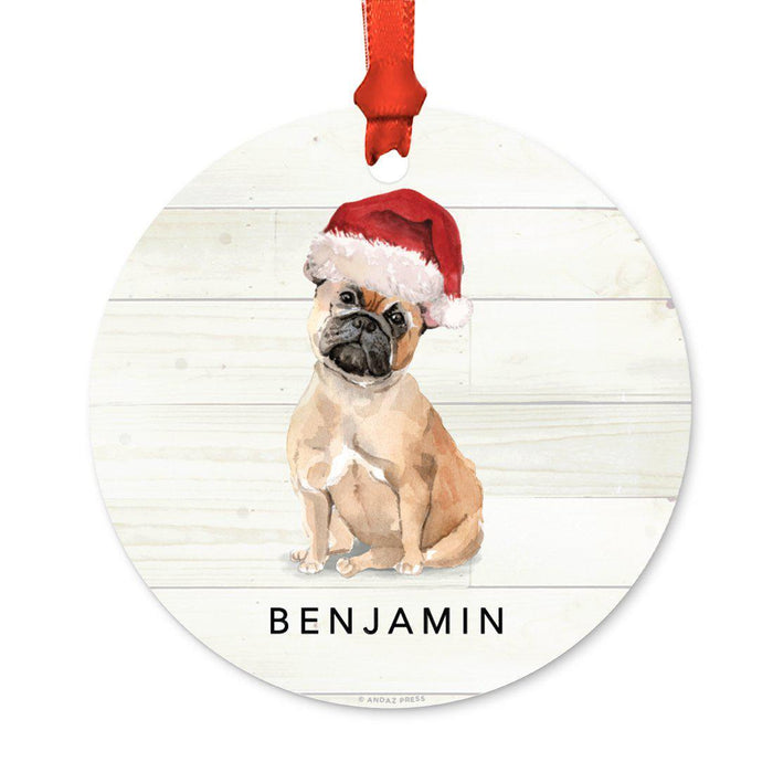 Custom Animal Pet Dog Metal Christmas Ornament, with Santa Hat-Set of 1-Andaz Press-French Bullldog-