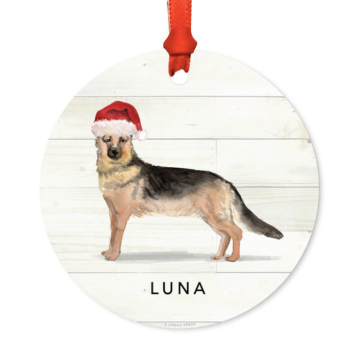 Custom Animal Pet Dog Metal Christmas Ornament, with Santa Hat-Set of 1-Andaz Press-German Shepherd-