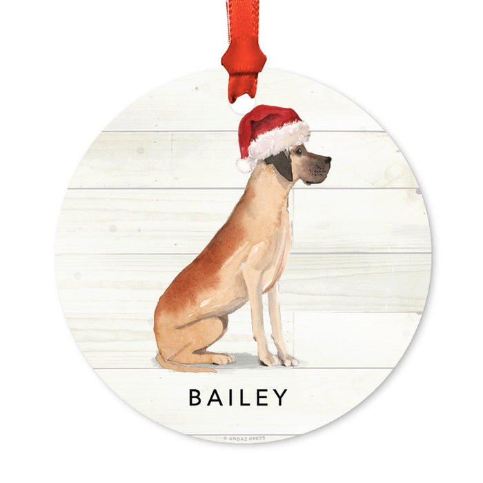Custom Animal Pet Dog Metal Christmas Ornament, with Santa Hat-Set of 1-Andaz Press-Great Dane-