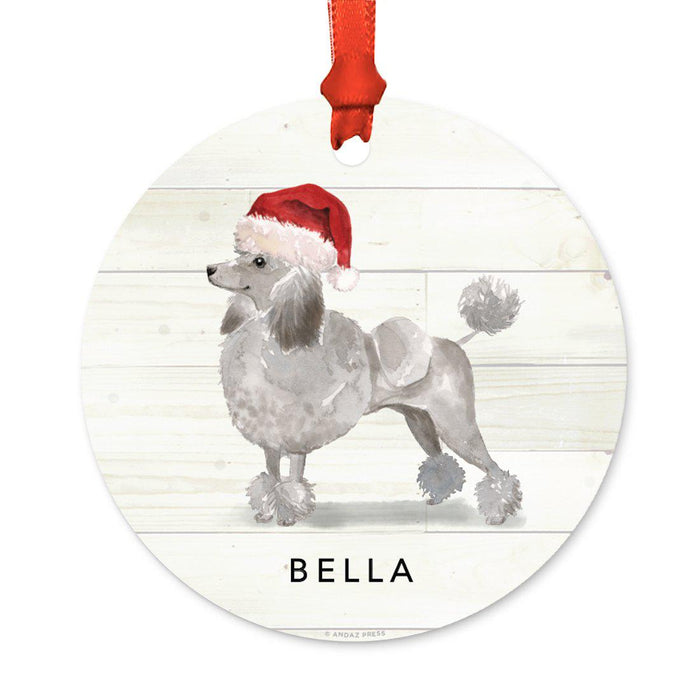 Custom Animal Pet Dog Metal Christmas Ornament, with Santa Hat-Set of 1-Andaz Press-Grey Poodle-