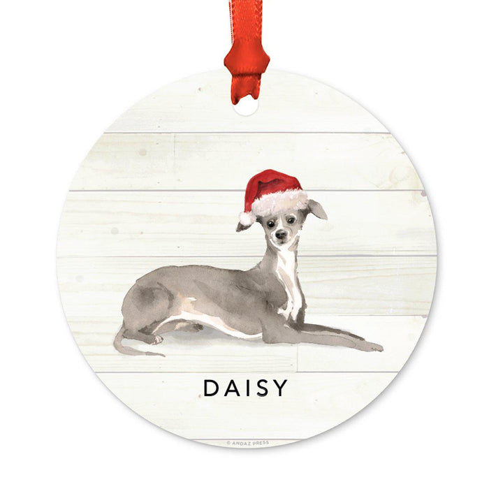 Custom Animal Pet Dog Metal Christmas Ornament, with Santa Hat-Set of 1-Andaz Press-Italian Greyhound-