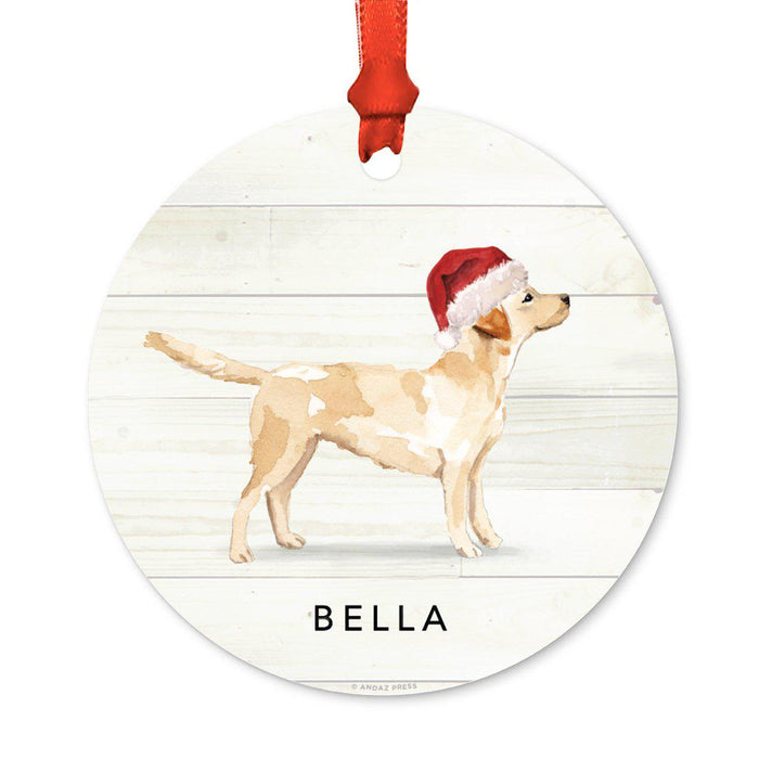 Custom Animal Pet Dog Metal Christmas Ornament, with Santa Hat-Set of 1-Andaz Press-Labrador Retriever-