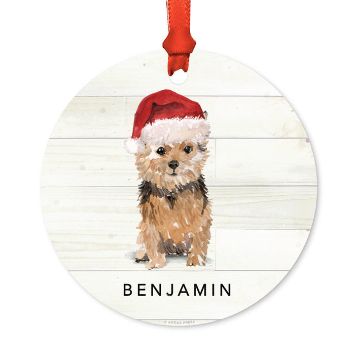 Custom Animal Pet Dog Metal Christmas Ornament, with Santa Hat-Set of 1-Andaz Press-Norfolk Terrier-