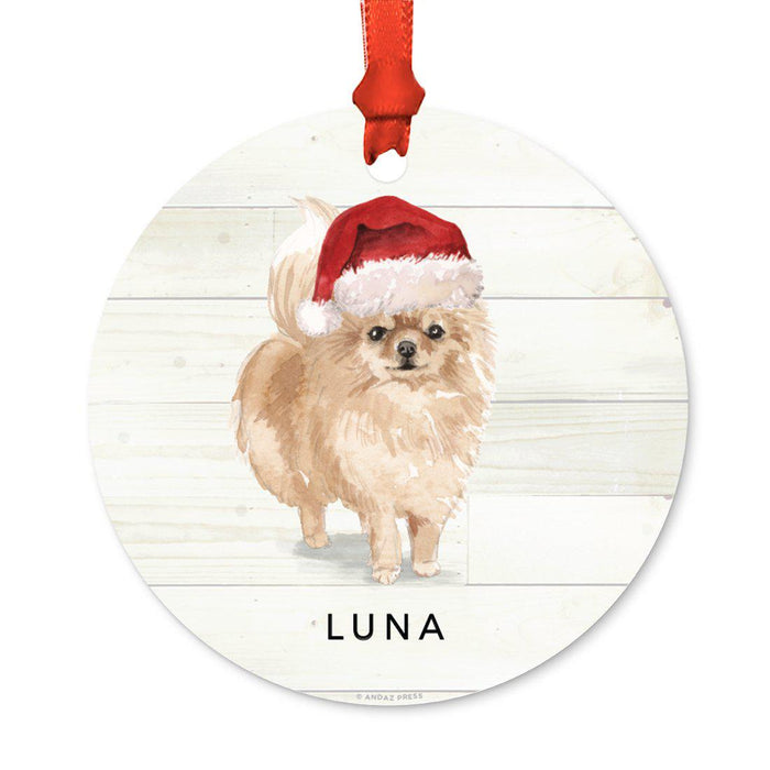 Custom Animal Pet Dog Metal Christmas Ornament, with Santa Hat-Set of 1-Andaz Press-Pommeranian-
