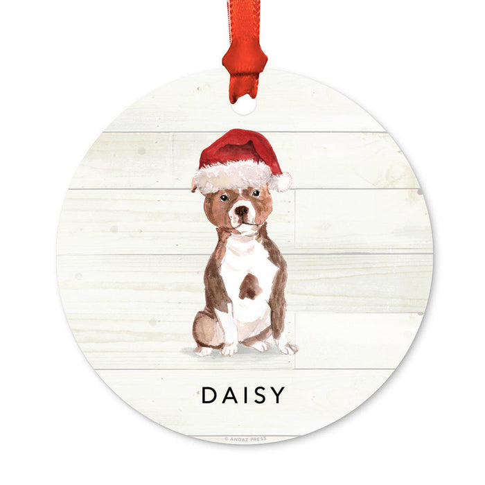 Custom Animal Pet Dog Metal Christmas Ornament, with Santa Hat-Set of 1-Andaz Press-Staffordshire Bull Terrier-