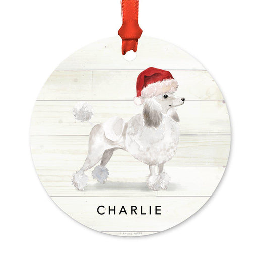 Custom Animal Pet Dog Metal Christmas Ornament, with Santa Hat-Set of 1-Andaz Press-White Poodle-