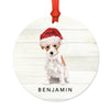 Custom Animal Pet Dog Metal Christmas Ornament, with Santa Hat-Set of 1-Andaz Press-Wire Haired Jack Russell-
