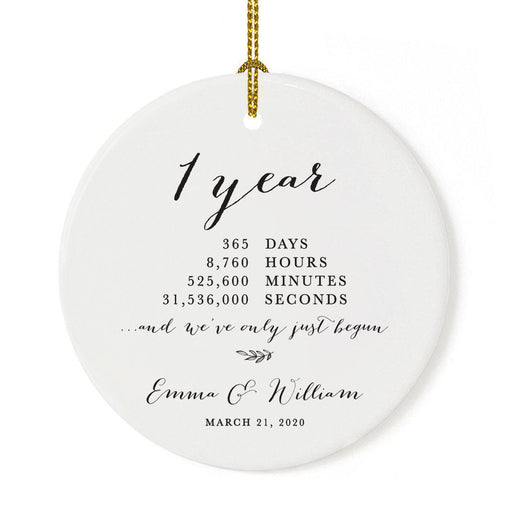 Custom Anniversary Years Days Hours Minutes White Custom Porcelain Round Ornaments Design 1-Set of 1-Andaz Press-1 Year-