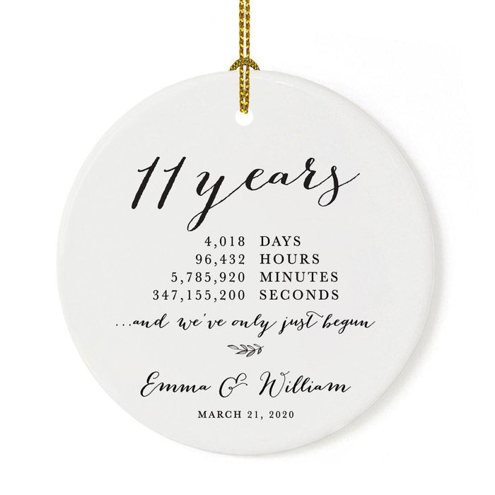 Custom Anniversary Years Days Hours Minutes White Custom Porcelain Round Ornaments Design 1-Set of 1-Andaz Press-11 Years-